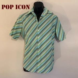 Pop Icon Diagonal Stripe Short Sleeve Shirt Small Cotton fabric Gently worn